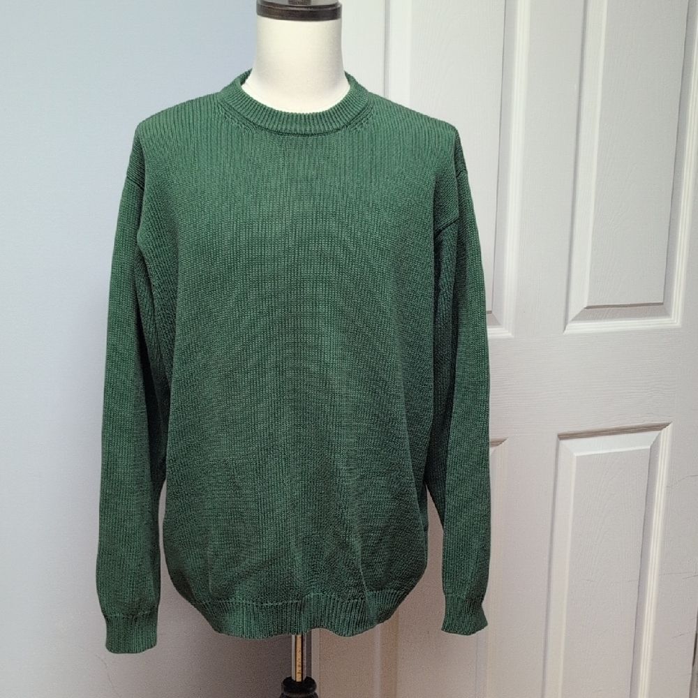 Racing Green Vintage Crew Neck 100% Cotton Knit Forest Green Sweater Size L
